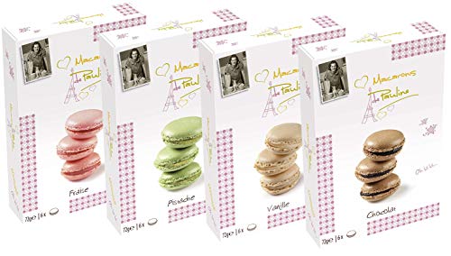 Macarons de Pauline 4er Set, Erdbeere, Pistazie, Vanille, Schokolade (4x72g) von Macarons de Pauline