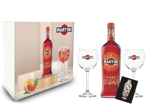 Martini Fiero Schuber Geschenkset Wermut 1L (14,4% Vol) + Martini Royale Ballon Cocktail Glas Set - 2x Gläser 47cl - [Enthält Sulfite] von Generisch