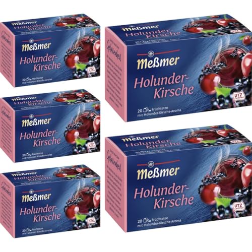 Meßmer Tee Holunder-Kirsche Tee 20 ST x 5 er Pack mit Pufai Grocery von Generisch