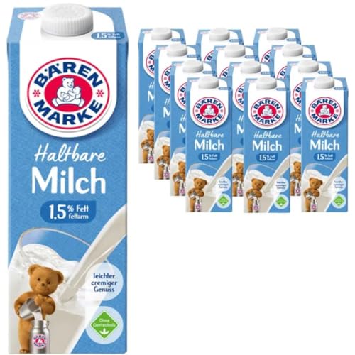 Milch Bärenmarke fettarme H-Milch 1,5% Fett HALTBARE MILCH, je 1 Liter, 12 Stück mit pufai grocery von Generisch