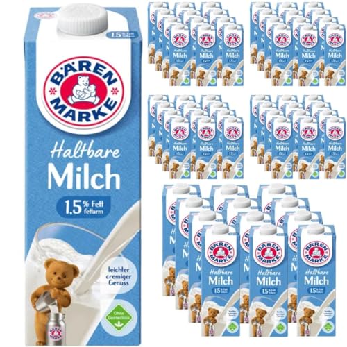 Milch Bärenmarke fettarme H-Milch 1,5% Fett HALTBARE MILCH, je 1 Liter, 60 Stück mit Pufai Grocery von Generisch