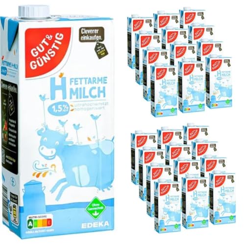 Milch Gut&Günstig fettarme H-Milch 1,5% Fett Haltbare Milch, je 1 Liter, 24 Stück mit Pufai Grocery von Generisch