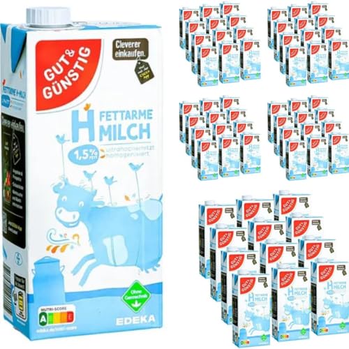 Milch Gut&Günstig fettarme H-Milch 1,5% Fett Haltbare Milch, je 1 Liter, 60 Stück mit Pufai Grocery von Generisch