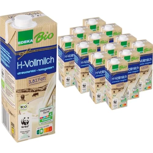 Milch H-Vollmilch 3,8% Fett, Haltbare Milch,je 1 Liter, 12 Stück mit Pufai Grocery von Generisch