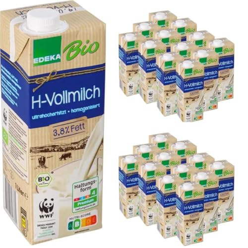 Milch H-Vollmilch 3,8% Fett, Haltbare Milch,je 1 Liter, 24 Stück mit pufai Grocery von Generisch