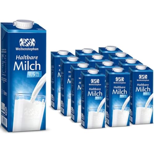 Milch Weihenstephan fettarme H-Milch 1,5% Fett, je 1 Liter, 12 Stück mit Pufai Grocery von Generisch