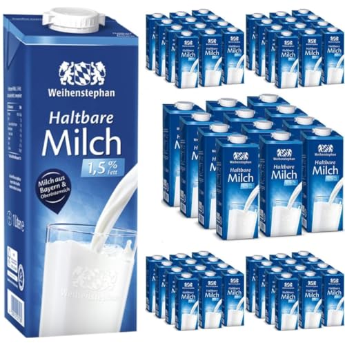 Milch Weihenstephan fettarme H-Milch 1,5% Fett, je 1 Liter, 60 Stück mit Pufai Grocery von Generisch