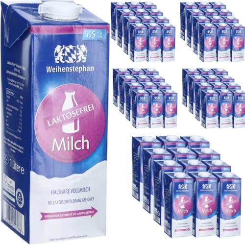 Milch Weihenstephan fettarme H-Milch 1,5% Fett laktosefrei, je 1 Liter, 60 Stück mit Pufai Grocery von Generisch