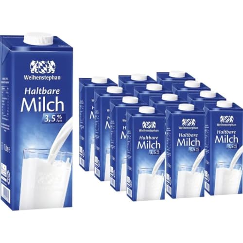 Milch Weihenstephan fettarme H-Milch 3,5% Fett, je 1 Liter, 12 Stück mit Pufai Grocery von Generisch