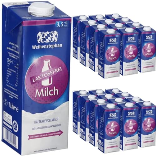 Milch Weihenstephan fettarme H-Milch 3,5% Fett laktosefrei, je 1 Liter, 24 Stück mit Pufai Grocery von Generisch