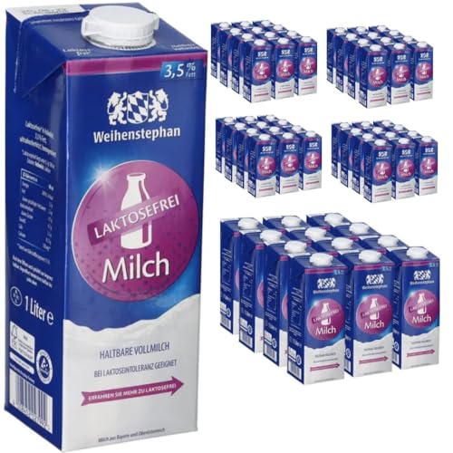 Milch Weihenstephan fettarme H-Milch 3,5% Fett laktosefrei, je 1 Liter, 60 Stück mit Pufai Grocery von Generisch