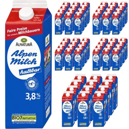 Milch fettarme H-Milch 3,8% Fett Haltbare Milch Alpenmilch, je 1 Liter, 60 Stück mit Pufai Grocery von Generisch