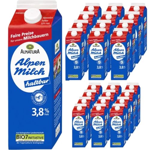 Milch fettarme H-Milch 3,8% Fett Haltbare Milch Alpenmilch Milch, je 1 Liter, 24 Stück mit Pufai Grocery von Generisch