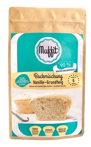 Muffit Vanille Backmischung für 6 Muffins | DIE lowcarb Muffin- und Kuchenbackmischung | ohne Weizenmehl und Zuckerzusatz | proteinreich | für Deinen leckeren, saftig und fluffigen Kuchengenuss von Generisch