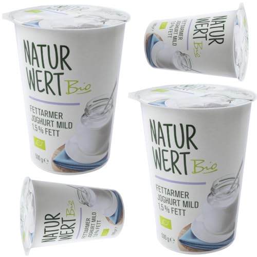 NaturWert Joghurt Fettarmer Joghurt mild 1,5% Fett 500 Gramm x 4 Stück [Frischegarantie] von Generisch