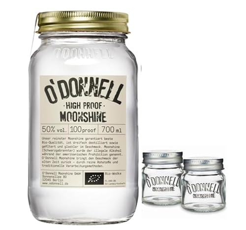 O`Donnell Moonshine "High Proof" I "Shot & Share Combo" I 2 Shotgläser I Natürliche Zutaten I Premium Schnaps nach amerikanischer Tradition I 40% Vol. Alkohol (High Proof) von Generisch