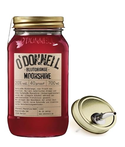 O`Donnell Moonshine I (0,7l) I Natürliche Zutaten I Premium Schnaps nach amerikanischer Tradition I Inkl. Aussgießer (Blutorange) von Generisch