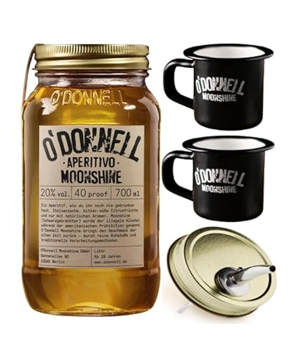 O`Donnell Moonshine I "Campfire - Set" I Aperitivo (0,7l) I 2 Emaillie Tassen I Natürliche Zutaten I Premium Schnaps nach amerikanischer Tradition I 20% Vol. Alkohol I Inkl. Aussgießer von Generisch