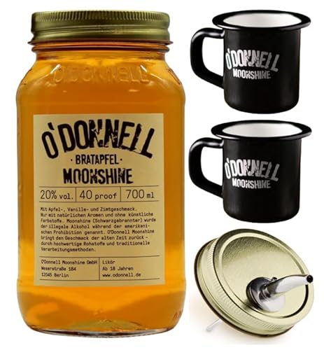 O`Donnell Moonshine I "Campfire - Set" I Bratapfel (0,7l) I 2 Emaillie Tassen I Natürliche Zutaten I Premium Schnaps nach amerikanischer Tradition I 20% Vol. Alkohol I Inkl. Aussgießer von Generisch