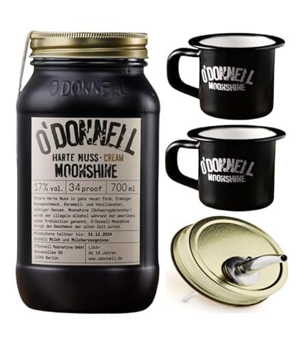 O`Donnell Moonshine I "Campfire - Set" I Harte Nuss Cream (0,7l) I 2 Emaillie Tassen I Natürliche Zutaten I Premium Schnaps nach amerikanischer Tradition I 20% Vol. Alkohol I Inkl. Aussgießer von Generisch