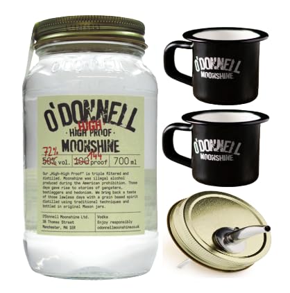 O`Donnell Moonshine I "Campfire - Set" I High High Proof (0,7l) I 2 Emaillie Tassen I Natürliche Zutaten I Premium Schnaps nach amerikanischer Tradition I 72% Vol. Alkohol I Inkl. Aussgießer von Generisch