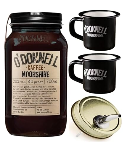 O`Donnell Moonshine I "Campfire - Set" I Kaffee (0,7l) I 2 Emaillie Tassen I Natürliche Zutaten I Premium Schnaps nach amerikanischer Tradition I 20% Vol. Alkohol I Inkl. Aussgießer von Generisch