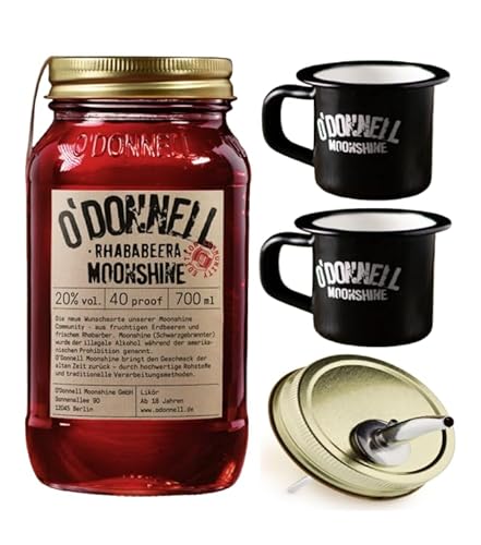 O`Donnell Moonshine I "Campfire - Set" I Rhababeera (0,7l) I 2 Emaillie Tassen I Natürliche Zutaten I Premium Schnaps nach amerikanischer Tradition I 20% Vol. Alkohol I Inkl. Aussgießer von Generisch