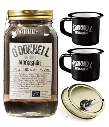 O`Donnell Moonshine I "Campfire - Set" I Vodka (0,7l) I 2 Emaillie Tassen I Natürliche Zutaten I Premium Schnaps nach amerikanischer Tradition I 50% Vol. Alkohol I Inkl. Aussgießer von Generisch