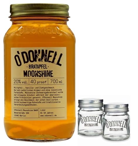 O`Donnell Moonshine I "Shot & Share Combo" I “Bratapfel” I 2 Shotgläser I Natürliche Zutaten I Premium Schnaps nach amerikanischer Tradition I 20% Vol. Alkohol von Generisch