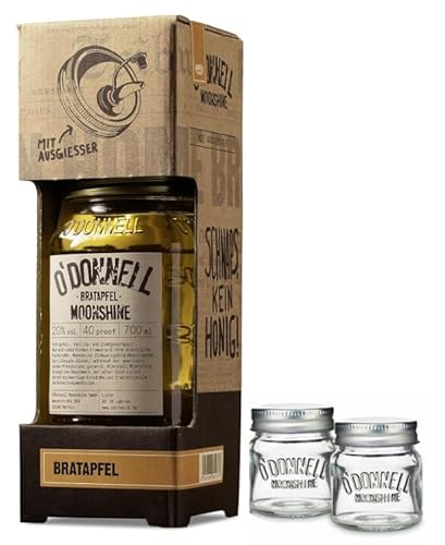 O`Donnell Moonshine I "Shot & Share Combo" I Kombiset “Bratapfel” I 2 Shotgläser I Natürliche Zutaten I Premium Schnaps nach amerikanischer Tradition I 20% Vol. Alkohol von Generisch