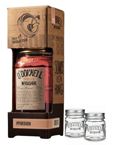 O`Donnell Moonshine Kombiset "Pfirsich" Likör I "Shot & Share" I 2 Shotgläser I Natürliche Zutaten I Premium Schnaps nach amerikanischer Tradition I 20% Vol. Alkohol von Generisch