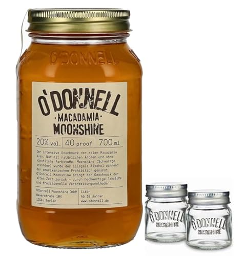 O`Donnell Moonshine "Macadamia" I "Shot & Share Combo" I 2 Shotgläser I Natürliche Zutaten I Premium Schnaps nach amerikanischer Tradition I 20% Vol. Alkohol von Generisch