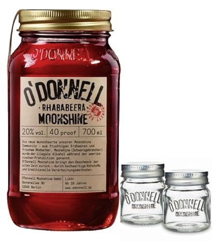 O`Donnell Moonshine "Rhababeera" I "Shot & Share Combo" I 2 Shotgläser I Natürliche Zutaten I Premium Schnaps nach amerikanischer Tradition I 20% Vol. Alkohol von Generisch