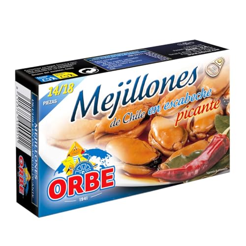 ORBE Miesmuscheln in scharfer Escabeche 14/18 Stück 69 g. 9er-Packung. von Generisch