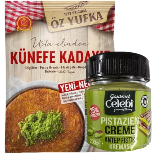 OZYUFKA Fresh Kataifi Kadayif Shredded Fillo Teig Gebäck Kadaifi Fäden Taze Kadayif für Dubai-Schokolade Kunefe Kadaifi 250 gr mit Pistazien Creme 200 Gramm von Generisch