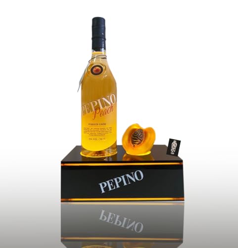 Pepino Peach Likör 0,7L (15% vol.) inkl. Pepino LED Display + Kunsstoff Pfirsich inkl. Netzteil inkl. Mixcompany Postkarte- [Enthält Sulfite] von Generisch