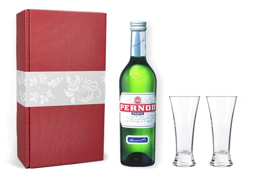 Pernod Pastis 40% 0,7l Set mit 2 Pastis Gläsern in Geschenkkarton (Farbe: Rot) von Generisch