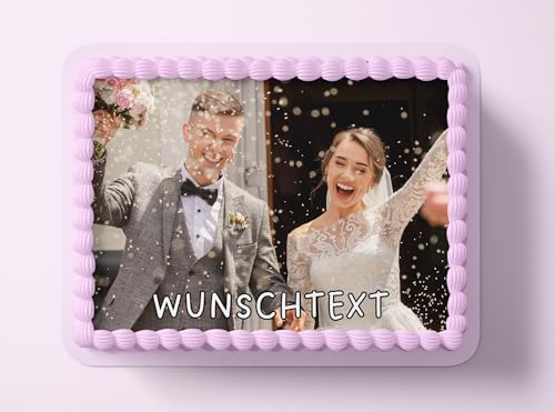 Personalisierbarer Fondant Tortenaufleger Tortenbild Hochzeitstag Hochzeit Party mit Wunschbild Wunschtext A4 von Generisch