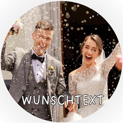 Personalisierbarer Premium Esspapier Tortenaufleger Tortenbild Hochzeitstag Hochzeit Party mit Wunschbild Wunschtext von Generisch