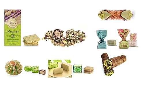 Pistazie-Paket 2 mit Venchi Pistazien Schokolade, Venchi Pistazienpralinen, Tartufo Pistazie von La Perla di Torino, Sizilianisches Mandelgebäck, Pistazientrüffel und Cannolo aus Sizilien von Generisch