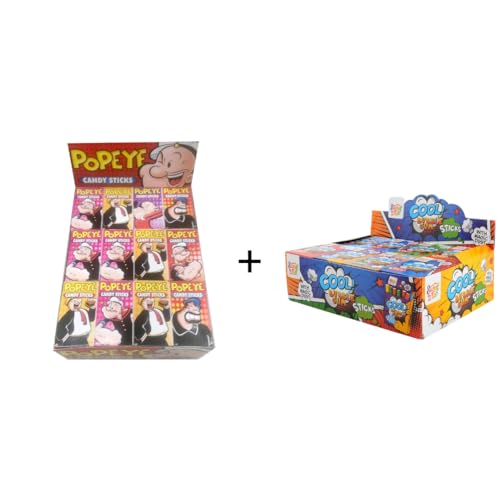 Popeye Traubenzuckersticks 48 x 15g und Cool Kaugummi-Sticks 24 x 44g, Retro-Süßigkeiten von Generisch