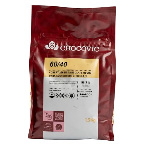 Premium Dunkle-Schokolade 1,5 kg Kuvertüre zum Schmelzen & Backen - Dark Schokoladen-Drops mit 59,7% Kakao - Choco-Chips für Schoko-Fondue, Brunnen, Formen und für Dubai-Schokolade (Großpackung) von Generisch