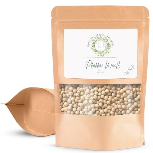 Premium Weißer Pfeffer - Ganze Pfefferkörner für die Mühle - 100% Naturrein - 100g - Vegan - Ohne Zusätze - Weißer Pfeffer - Pfefferstreuer geeignet - Helle Speisen von Generisch