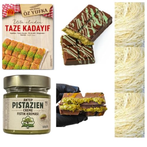 Pufai, Dubai Schokolade - KIT zum Selbermachen - Dubai Schokoladen mit Pistazien Creme 200 Gramm, Dubai Cikolata Kadaif, Baklava, Kadayif Teigfäden 500 Gramm von Generisch