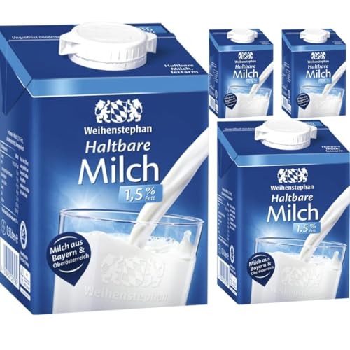 Pufai, Weihenstephan Milch fettarme H-Milch Haltbare 1,5% Fett, je 0,5 Liter, 4 Stück + Pufai Grocery von Generisch