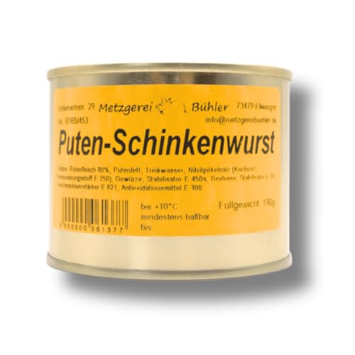 Puten Schinkenwurst 190g Dosenwurst Wurstkonserve von der Metzgerei Bühler Putenfleisch Premium Truthanfleisch 100% Deutsches Fleisch Hühnchen Schinkenwurst Hühnerfleisch Fleischkonserve von Generisch