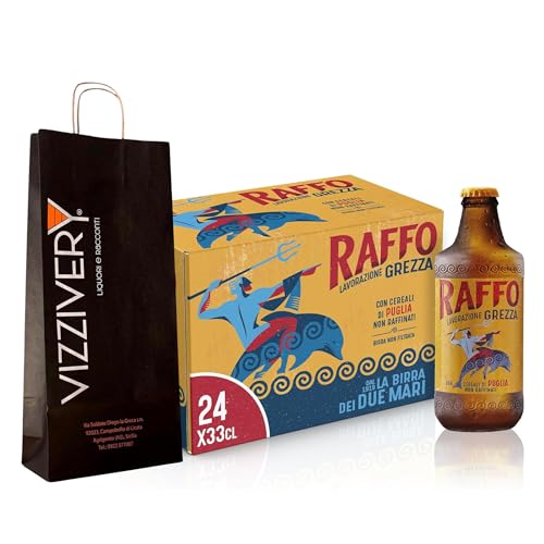 Raffo Bier – Italienisches Bier - Rohbier mit 24 Flaschen à 33 cl Vol. 4,8% – Unfiltriertes Lagerbier mit geringer Gärung – runder Geschmack, angenehm frisch und mit goldener Farbe von Generisch