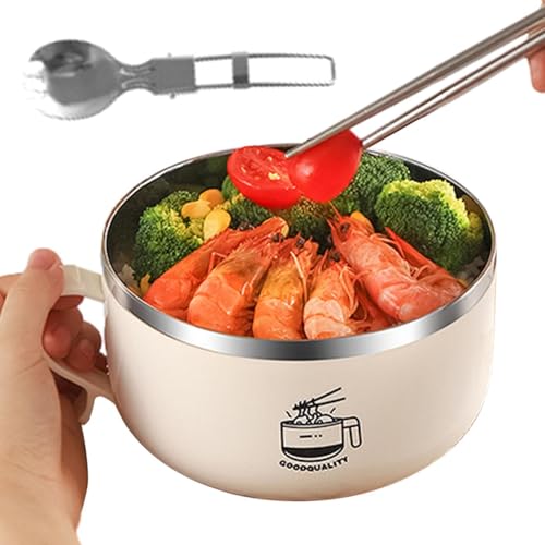 Ramenschüssel Instant Rostfreier Stahl Ramen Bowl Schüssel Bentto-Box RamenSchüssel Mit Deckel Und Griff, Auslaufsicher Instant Nudeln Schüssel Geschirr von Generisch