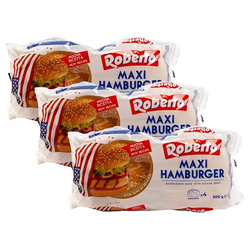 Roberto - 3er Pack Maxi-Hamburger Brötchen "Super Soft" in 300 g Packung (Gesamt 12 Burger-Brötchen) - Original Weizen Burgerbrötchen Softbrötchen mit Sesam von Generisch