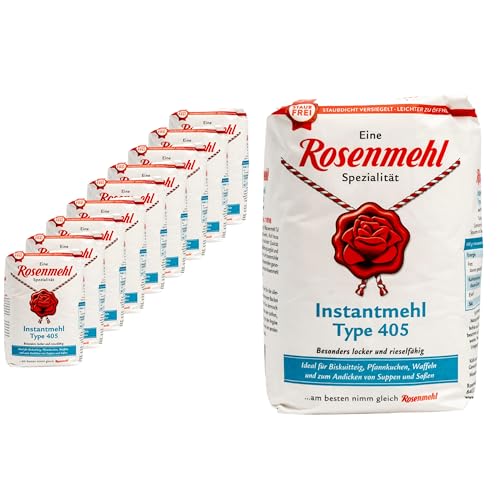 Rosenmehl - 10er Set Premium Instantmehl Weizenmehl Type 405 besonders locker und rieselfähig 1000 g für Pfannenkuchen, Waffeln, Biskuitteig und zum Andicken von Suppen und Soßen (naturbelassen) von Generisch